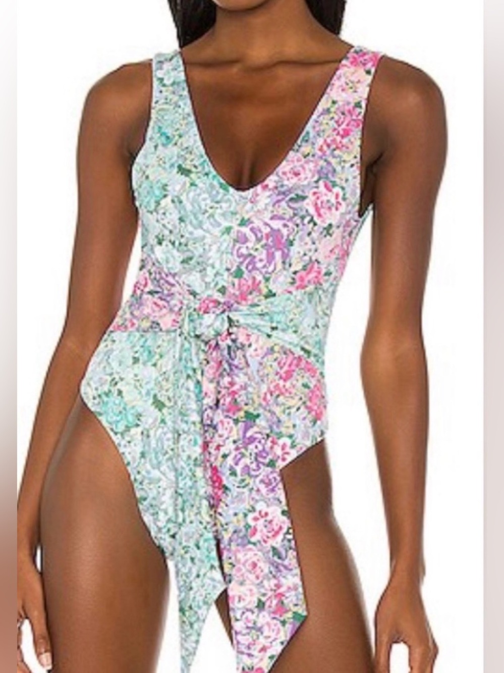 Beach Riot Floral Tie-Front One-Piece - Pink & Mint